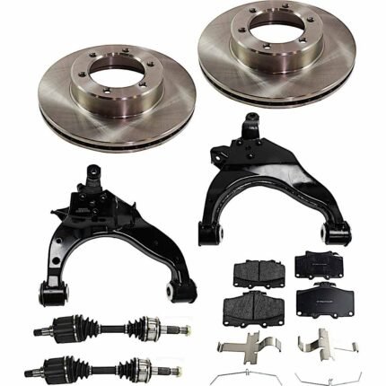 JC Whitney 8-Piece Kit Front, Driver and Passenger Side Axle Assembly with Brake Discs, Brake Pad Set, and Control Arms, Four Wheel Drive