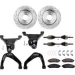 JC Whitney 10-Piece Kit Front, Driver and Passenger Side Axle Assembly with Brake Discs, Brake Pad Set, and Control Arms, 4WD, 4.0L Engine