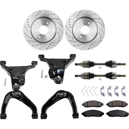 JC Whitney 10-Piece Kit Front, Driver and Passenger Side Axle Assembly with Brake Discs, Brake Pad Set, and Control Arms, 4WD, 4.0L Engine