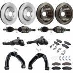 JC Whitney 14-Piece Kit Front, Driver and Passenger Side Axle Assembly, includes (2) Axle Assembly, (4) Brake Disc, (2) Brake Pad Set, and (4) Control Arm