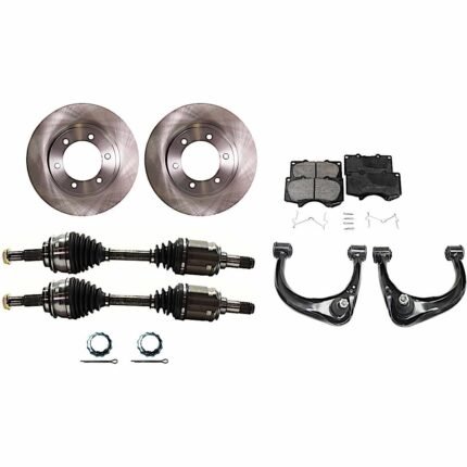JC Whitney 8-Piece Kit Front Axle Assembly, includes (2) Axle Assembly, (2) Brake Disc, (1) Brake Pad Set, and (2) Control Arm, 6 Lugs, 12.56 in.Disc Diameter, Four Wheel Drive