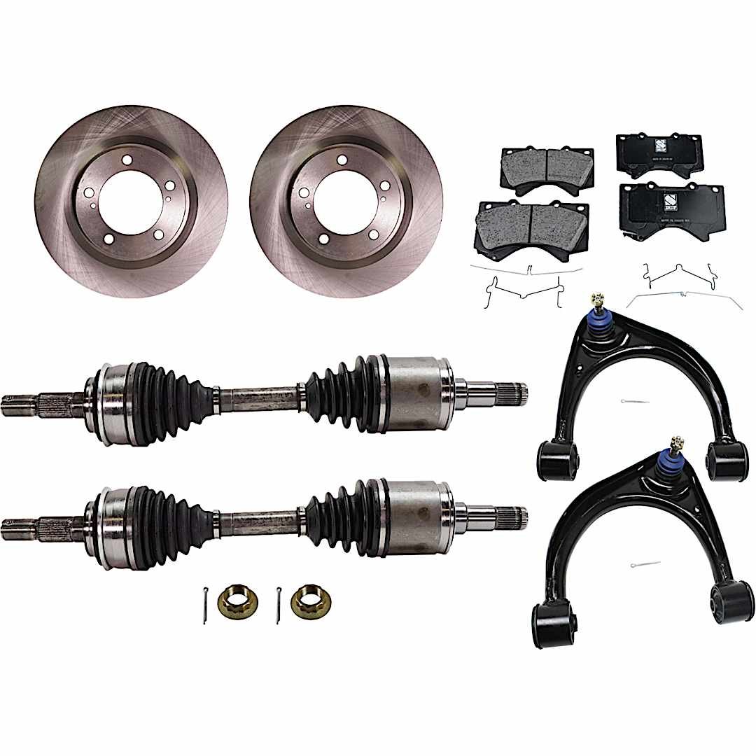 kit-j030422-0013_1.jpg JC Whitney 8-Piece Kit Front Axle Assembly, includes (2) Axle Assembly, (2) Brake Disc, (1) Brake Pad Set, and (2) Control Arm, 4WD - Image 1