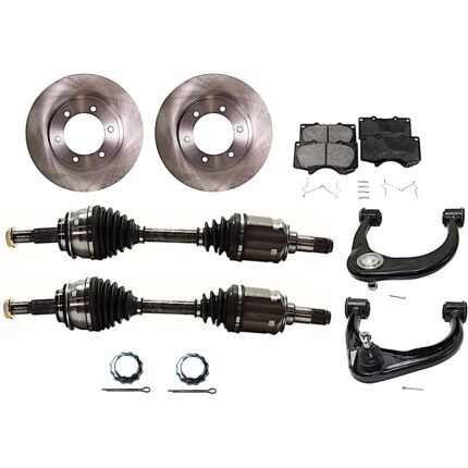 JC Whitney 8-Piece Kit Front, Driver and Passenger Side Axle Assembly, includes (2) Axle Assembly, (2) Brake Disc, (1) Brake Pad Set, and (2) Control Arm, 6 Lugs, 12.56 in.Disc Diameter, 4WD
