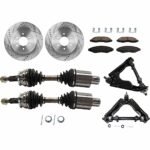 JC Whitney 8-Piece Kit Front, Driver and Passenger Side Axle Assembly, Four Wheel Drive, Includes Brake Discs, Brake Pad Sets, and Control Arms