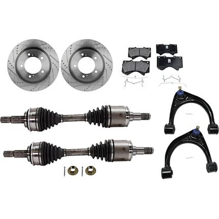 JC Whitney 8-Piece Kit Front Axle Assembly with Brake Discs, Brake Pad Set, and Control Arms, 4WD