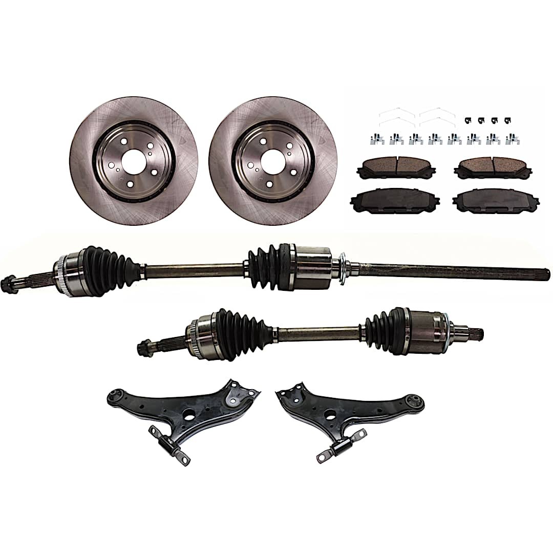 kit-j030422-0044_1.jpg JC Whitney 8-Piece Kit Front, Driver and Passenger Side Axle Assembly with Brake Discs, Brake Pad Set, and Control Arms, All Wheel Drive - Image 1