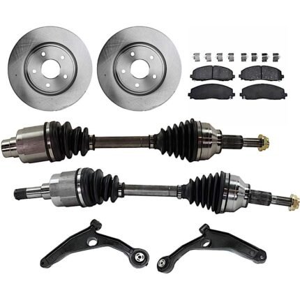 JC Whitney 8-Piece Kit Front, Driver and Passenger Side Axle Assembly with Brake Discs, Brake Pad Set, and Control Arms