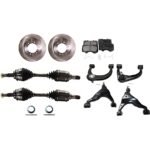 JC Whitney 10-Piece Kit Front, Driver and Passenger Side Axle Assembly with Brake Discs, Brake Pad Set, and Control Arms, 6 Lugs, 12.56 in.Disc Diameter, Four Wheel Drive, 4-Piston Caliper