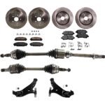 JC Whitney 12-Piece Kit Front, Driver and Passenger Side Axle Assembly with Brake Discs, Brake Pad Sets, and Control Arms, Front Wheel Drive