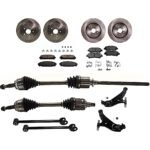 JC Whitney 14-Piece Kit Front, Driver and Passenger Side Axle Assembly, All Wheel Drive, Includes Brake Discs, Brake Pad Sets, and Control Arms