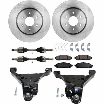 JC Whitney 8-Piece Kit Front, Driver and Passenger Side Axle Assembly, includes (2) Axle Assembly, (2) Brake Disc, (1) Brake Pad Set, and (2) Control Arm, 4WD, 4.0L Engine