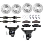 JC Whitney 8-Piece Kit Front, Driver and Passenger Side Axle Assembly with Brake Discs, Brake Pad Set, and Control Arms, 4WD, 4.0L Engine
