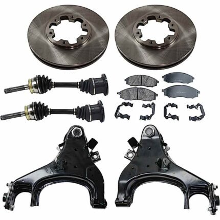 JC Whitney 8-Piece Kit Front Axle Assembly with Brake Discs, Brake Pad Set, and Control Arms, Four Wheel Drive