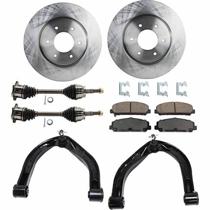 JC Whitney 8-Piece Kit Front, Driver and Passenger Side Axle Assembly with Brake Discs, Brake Pad Set, and Control Arms, 4WD