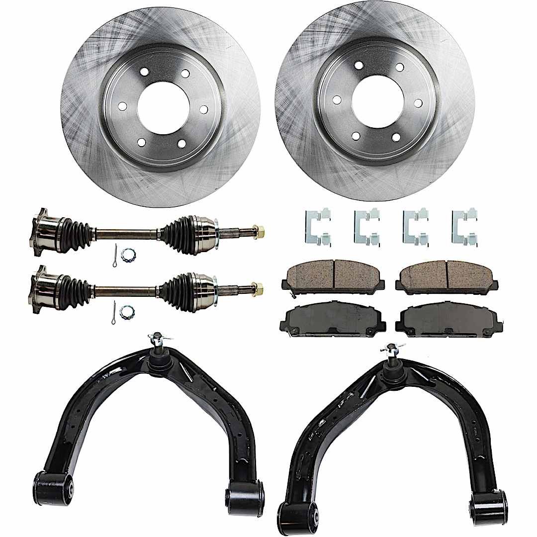 kit-j032822-067_1.jpg JC Whitney 8-Piece Kit Front, Driver and Passenger Side Axle Assembly with Brake Discs, Brake Pad Set, and Control Arms, 4WD - Image 1