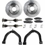 JC Whitney 8-Piece Kit Front, Driver and Passenger Side Axle Assembly with Brake Discs, Brake Pad Set, and Control Arms, Four Wheel Drive