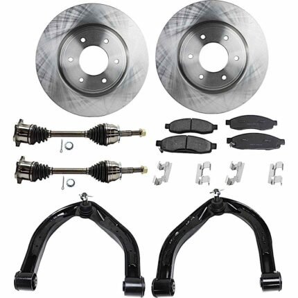 JC Whitney 8-Piece Kit Front, Driver and Passenger Side Axle Assembly with Brake Discs, Brake Pad Set, and Control Arms, Four Wheel Drive