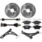JC Whitney 8-Piece Kit Front Axle Assembly with Brake Discs, Brake Pad Set, and Control Arms, Sedan, Front Wheel Drive, Automatic Dual Clutch Transmission, Diesel