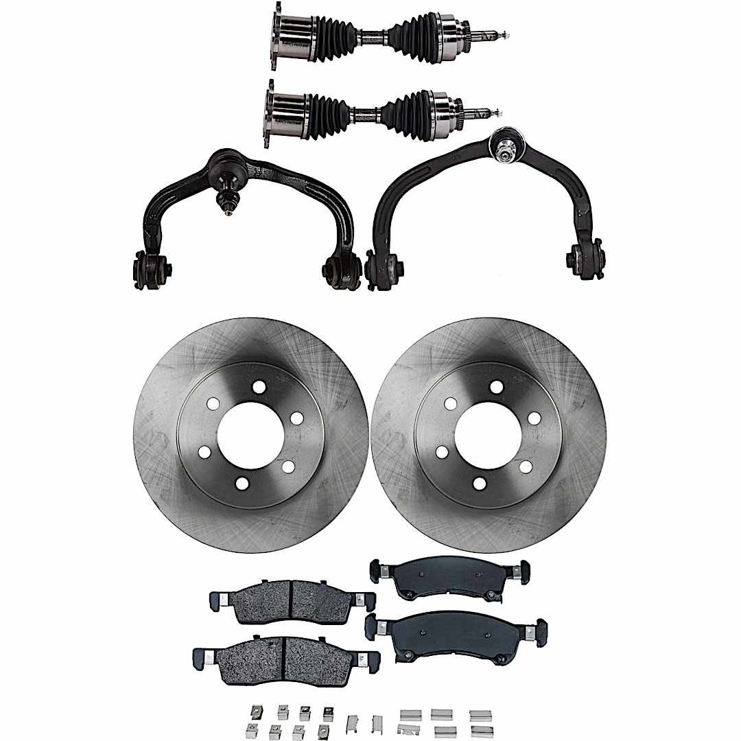 kit-j040422-011_1.jpg JC Whitney 8-Piece Kit Front Axle Assembly, Four Wheel Drive, Four Wheel Drive, For Models With Standard Suspension, Includes Brake Discs, Brake Pad Sets, and Control Arms - Image 1