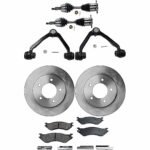 JC Whitney 8-Piece Kit Front, Driver and Passenger Side Axle Assembly - New, Includes (2) Axle Assembly, (2) Brake Disc, (1) Brake Pad Set, and (2) Control Arm
