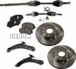 JC Whitney 8-Piece Kit Front, Driver and Passenger Side Axle Assembly with Brake Discs, Brake Pad Set, and Control Arms, All Wheel Drive