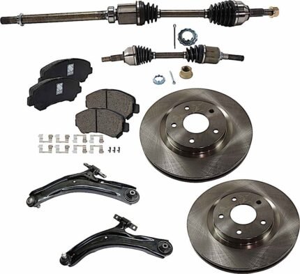 JC Whitney 8-Piece Kit Front, Driver and Passenger Side Axle Assembly with Brake Discs, Brake Pad Set, and Control Arms, All Wheel Drive