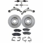 JC Whitney 8-Piece Kit Front, Driver and Passenger Side Axle Assembly with Brake Discs, Brake Pad Sets, and Control Arms, Front Wheel Drive