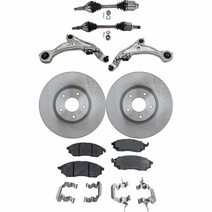 JC Whitney 8-Piece Kit Front, Driver and Passenger Side Axle Assembly with Brake Discs, Brake Pad Set, and Control Arms, AWD