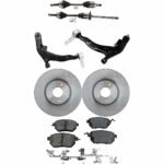 JC Whitney 8-Piece Kit Front, Driver and Passenger Side Axle Assembly with Brake Discs, Brake Pad Sets, and Control Arms, Front Wheel Drive