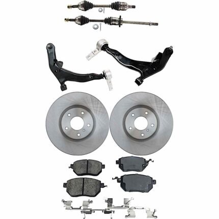 JC Whitney 8-Piece Kit Front, Driver and Passenger Side Axle Assembly with Brake Discs, Brake Pad Sets, and Control Arms, Front Wheel Drive
