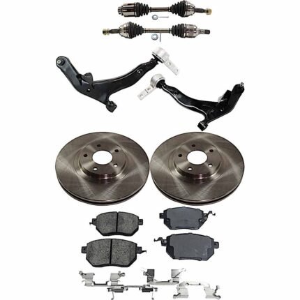 JC Whitney 8-Piece Kit Front, Driver and Passenger Side Axle Assembly with Brake Discs, Brake Pad Set, and Control Arms, All Wheel Drive