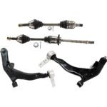JC Whitney 8-Piece Kit Front, Driver and Passenger Side Axle Assembly with Brake Discs, Brake Pad Set, and Control Arms, Wheel Drive