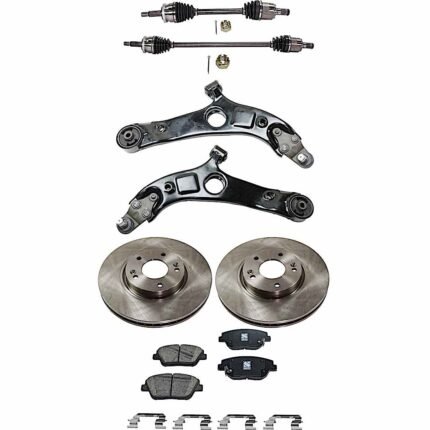 JC Whitney 8-Piece Kit Front, Driver and Passenger Side Axle Assemblies with Brake Discs, Brake Pad Set, and Control Arms, VIN C (8th Digit), Naturally Aspirated, Front Wheel Drive, Automatic Transmission