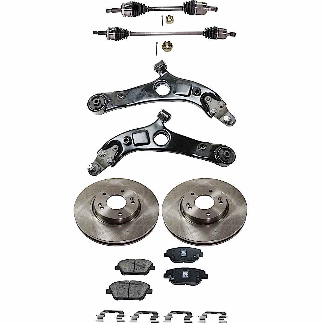 kit-j050222-072_1.jpg JC Whitney 8-Piece Kit Front, Driver and Passenger Side Axle Assemblies with Brake Discs, Brake Pad Set, and Control Arms, VIN C (8th Digit), Naturally Aspirated, Front Wheel Drive, Automatic Transmission - Image 1