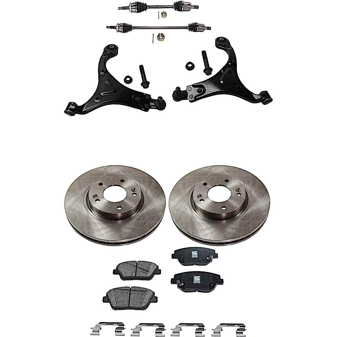 kit-j050222-073_1.jpg JC Whitney 8-Piece Kit Front, Driver and Passenger Side Axle Assemblies with Brake Discs, Brake Pad Set, and Control Arms, VIN C (8th Digit), Naturally Aspirated, Front Wheel Drive, Automatic Transmission - Image 1