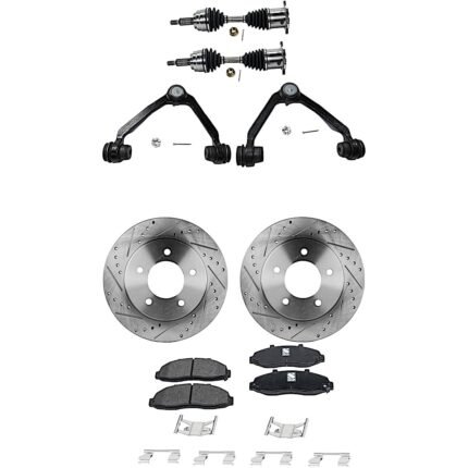 JC Whitney 8-Piece Kit Front Axle Assembly with Brake Discs, Brake Pad Set, and Control Arms, Four Wheel Drive