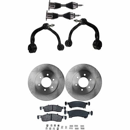 JC Whitney 8-Piece Kit Front Axle Assembly with Brake Discs, Brake Pad Set, and Control Arms, Four Wheel Drive, Standard Suspension