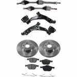 JC Whitney 8-Piece Kit Front, Driver and Passenger Side Axle Assembly with Brake Discs, Brake Pad Set, and Control Arms, FWD