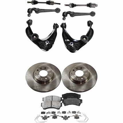JC Whitney 10-Piece Kit Front Axle Assembly with Brake Discs, Brake Pad Sets, and Control Arms, Automatic Transmission