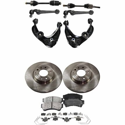 JC Whitney 10-Piece Kit Front Axle Assembly with Brake Discs, Brake Pad Sets, and Control Arms, Automatic Transmission
