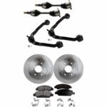 JC Whitney 8-Piece Kit Front, Driver and Passenger Side Axle Assembly with Brake Discs, Brake Pad Set, and Control Arms, For Models with Rear Drum Brakes