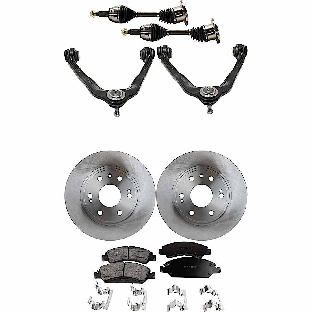 kit-j060222-014_1.jpg JC Whitney 8-Piece Kit Front, Driver and Passenger Side Axle Assembly with Brake Discs, Brake Pad Set, and Control Arms, 4WD/RWD - Image 1