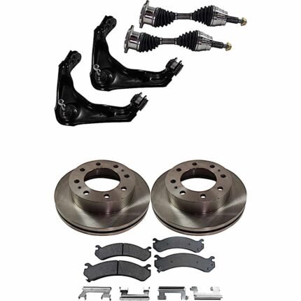 JC Whitney 8-Piece Kit Front, Driver and Passenger Side Axle Assembly with Brake Discs, Brake Pad Set, and Control Arms, 4WD
