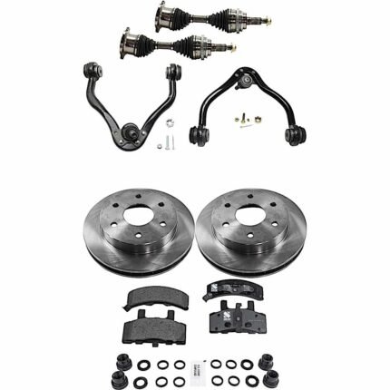 JC Whitney 8-Piece Kit Front Axle Assembly with Brake Discs, Brake Pad Set, and Control Arms, Four Wheel Drive, with 8,600 lbs. GVW