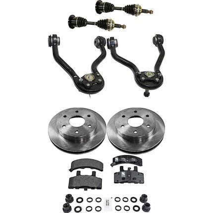 JC Whitney 8-Piece Kit Front, Driver and Passenger Side Axle Assembly with Brake Discs, Brake Pad Set, and Control Arms, Four Wheel Drive