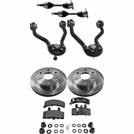 JC Whitney 8-Piece Kit Front Axle Assembly with Brake Discs, Brake Pad Set, and Control Arms, 2-Wheel ABS, Four Wheel Drive