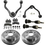 JC Whitney 8-Piece Kit Front, Driver and Passenger Side Axle Assembly with Brake Discs, Brake Pad Set, and Control Arms, Four Wheel Drive