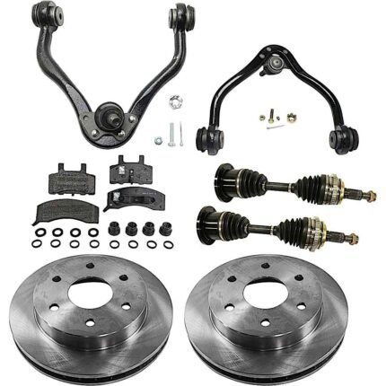 JC Whitney 8-Piece Kit Front, Driver and Passenger Side Axle Assembly with Brake Discs, Brake Pad Set, and Control Arms, Four Wheel Drive