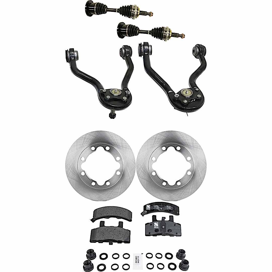 kit-j060222-065_1.jpg JC Whitney 8-Piece Kit Front, Driver and Passenger Side Axle Assembly with Brake Discs, Brake Pad Set, and Control Arms, with 7,200 lbs. GVW - Image 1