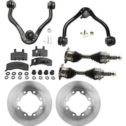 JC Whitney 8-Piece Kit Front, Driver and Passenger Side Axle Assembly with Brake Discs, Brake Pad Set, and Control Arms, Four Wheel Drive